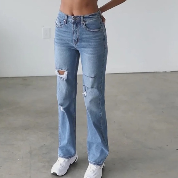 Distressed High Rise Straight Denim Jeans - Dark Blue size 5/26 - Picture 1 of 8
